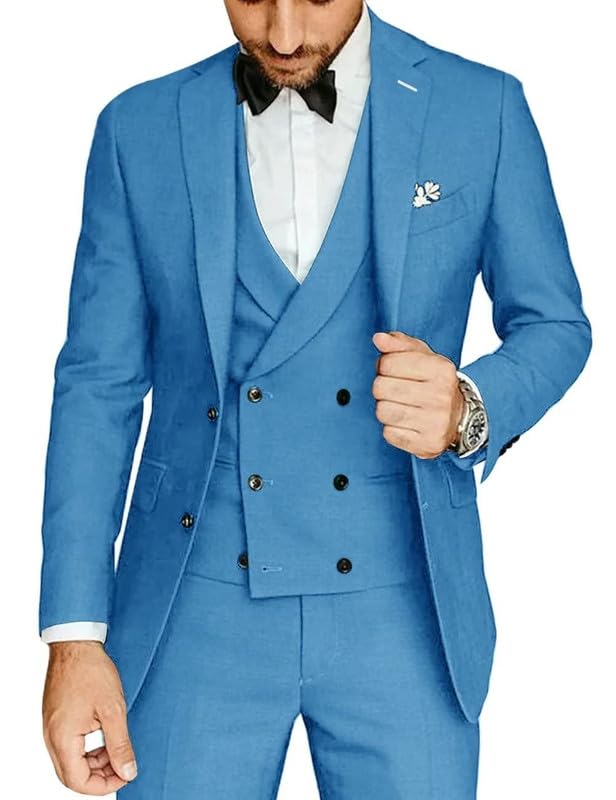 Men's Suits Slim Fit 3 Piece Suits for Men Double Breasted Suit One Button Blazer Wedding Suits Jacket Vest Pants Tuxedo Sets