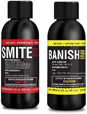 Smite Banish 2oz Concentrate Bundle All Natural Pesticides Spider Mite Killer Fungicide Downey & Powdery Mildew Control (Smite 2oz Makes 2 Gallons, Banish 2oz Makes 15 Gal) (Smite/Banish 2oz Bundle)