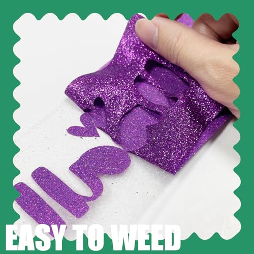 Image of Dark Purple Glitter HTV Heat Transfer Vinyl, 12 inch x 5ft lron on Vinyl, for T-Shirt Ironing, Vinyl HTV Easy to Cut and Weed, The Best Choice for DIY Creativity. (Dark Purple, 12 inch x5ft)