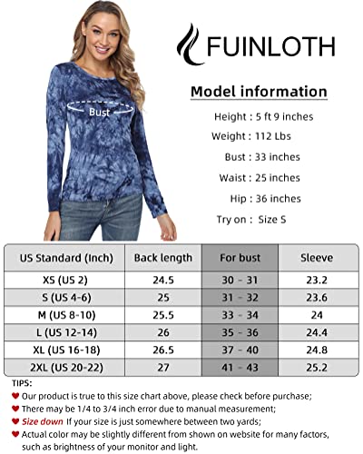 Fuinloth Women's Basic Long Sleeve T Shirts, Crewneck Slim Fit Spandex Tops, Plain Layer Underscrub Tees Tie Dyed Blue Medium #TOP4