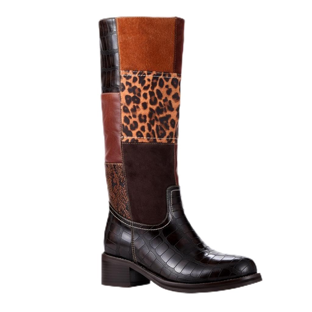 VARECOLA Womens Mid-Calf Leather Boots - Stylish Round Toe Slip-On with Chunky Low Heel Perfect for Parties and
