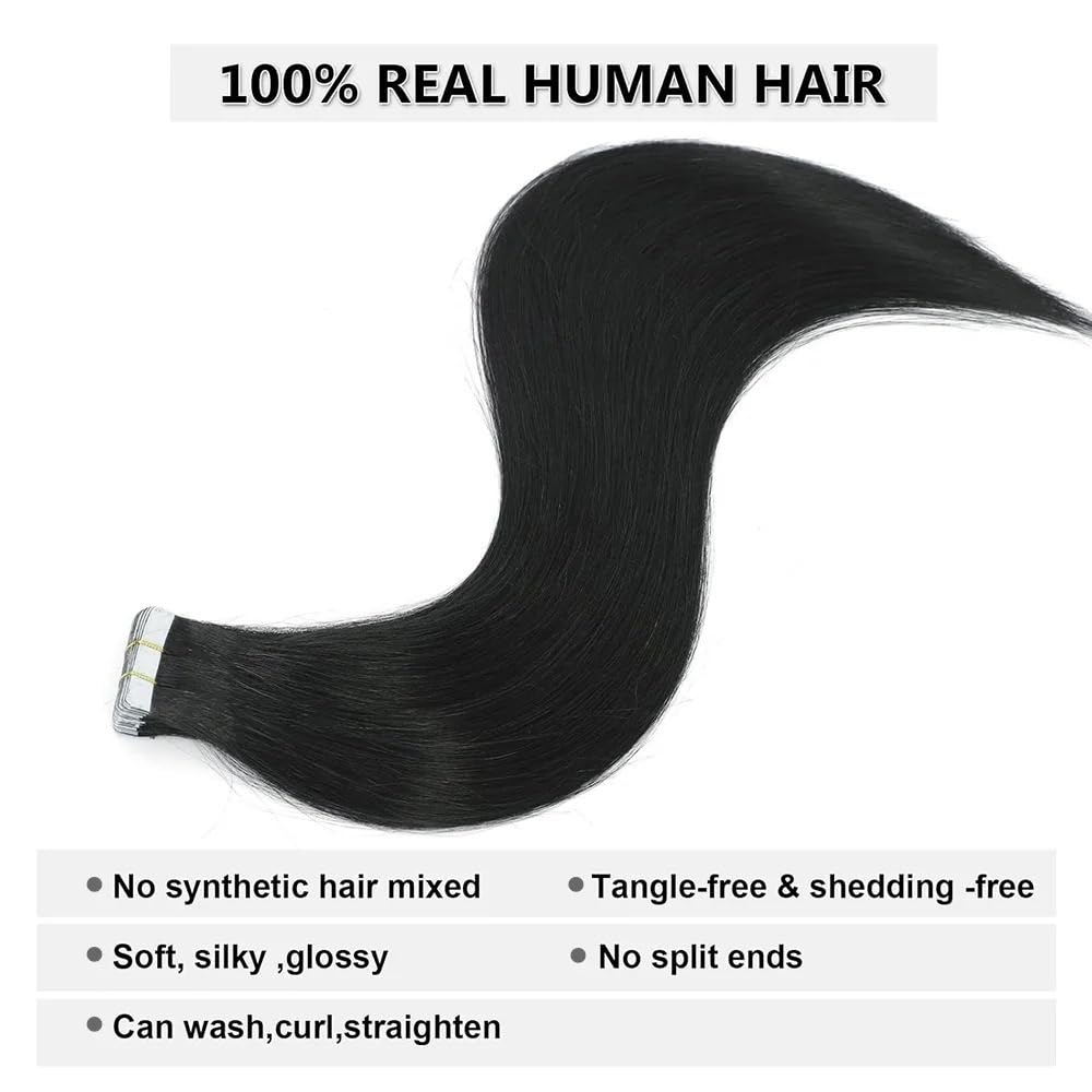 Echthaar-Extensions, selbstklebend, 20 Stück, 50 g, langes und gerades Klebeband, Remy-Extensions, natürlich, nahtlos, für Damen, unsichtbares Haar, 66 cm