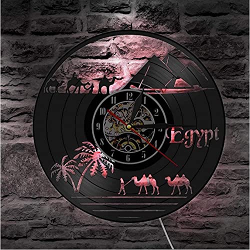 Horloge Murale Disque Vinyle Égypte Pyramide Gravée Décoration Unique de Luxe