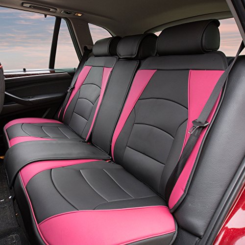 Image of FH Group Car Seat Cover for Back Seat Pink Black Faux Leather - Universal Fit, Rear Seat Covers for Cars with Rear Split Bench, Car Seat Cushions, Car Interior Accessories for SUV, Sedan, Van