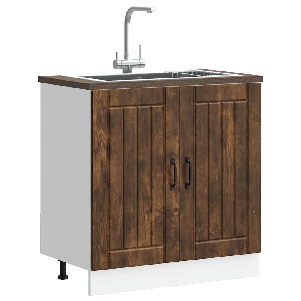 Lucca szafka pod zlewozmywak dąb wędzony, materiał drewnopochodny z regulowanymi nóżkami, 80 x 46 x 81,5 cm, wolnostojąca, szafka kuchenna, miejsce do przechowywania z drzwiami, do szafki na