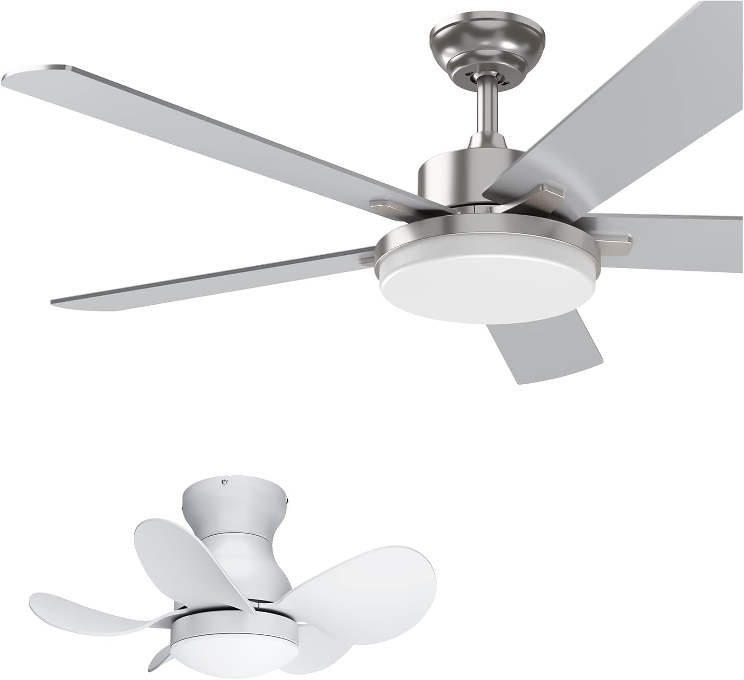 Regair 22inch White and 52inch Brushed Nickel Ceiling Fans with Lights