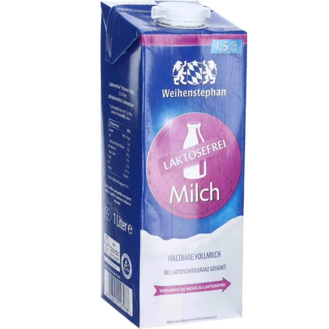 Milch Weihenstephan fettarme H-Milch 1,5% Fett laktosefrei, je 1 Liter, 60 Stück mit Pufai Grocery