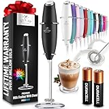 Zulay Kitchen Powerful Milk Frother Wand With 2 Duracell Batteries - Ultra Fast Handheld Drink Mixer - Electric Whisk Foam Maker for Coffee, Lattes, Cappuccino, Matcha, Hot Chocolate & Creamer - Black