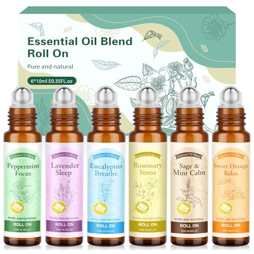 Essential Oil Roll On for Self Care - Aromatherapy Oil Gift for Women Men Portable Aromatherapy Blend for Relaxation - Self Care Gifts for Women Valentines Birthday Christmas Moms Day -6 x 10ml