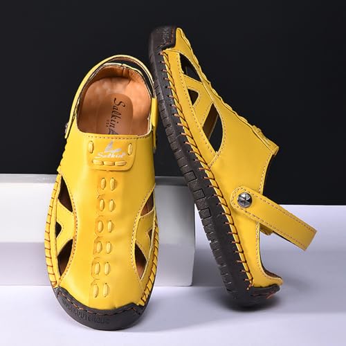 Men's Handmade Leather Fisherman Sandals - Closed Toe Slip-On Breathable Design with Non-Slip Sole Summer Outdoor Beach Shoes for Hiking & Casual 2-Way Wear4