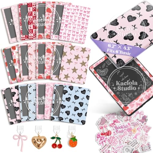 Image of KACIOLA STUDIO 24PCS Pink Bow Skin for E-Reader, and 4PCS Type C Charms for E-Reader with Scrapbook Stickers, 6.2 inchx4.3 inch Skin Front and Back Decal Inserts for Basic (Pink Bow)