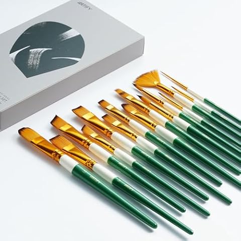 ARTIFY Paint Brushes for Acrylic Painting, 15 Pcs 2024 New Painting Supplies, Artist Paint Brush Set for Watercolor, Oil and Gouache Painting, Green Cover