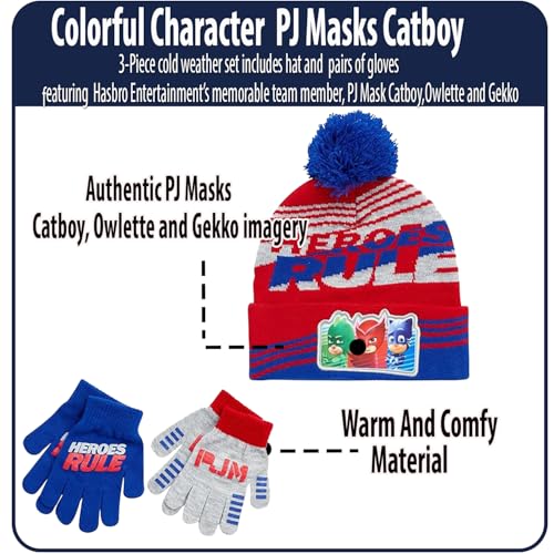 Image of PJ Masks Winter Hat and 2 Pair of Gloves or Mittens Set (Age 2-7)