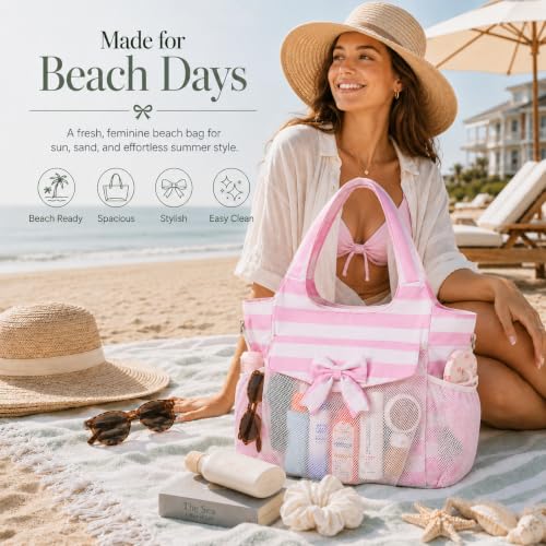 Image of LEDAOU Large Beach Bag Women Waterproof Sandproof Zipper Beach Tote Pool Bag for Swim Gym Grocery Travel with Wet Pocket