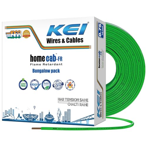 Image of KEI WIRES & CABLES Homecab 0.75 sqmm 1 Core 99.97% Pure Copper Conductor Flame Retardant House Wire PVC Insulated Cable for Domestic & Industrial Electrical Wiring (Green, 180 Meters)