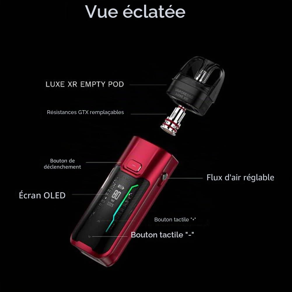 Original Vaporesso LUXE XR Max Kit Vape 80W 2800mAh Battery 5ml fit LUXE X/XR Pod MTL to DTL Vaping E Cigarette Vaporizer No Nicotine 1.0 unité