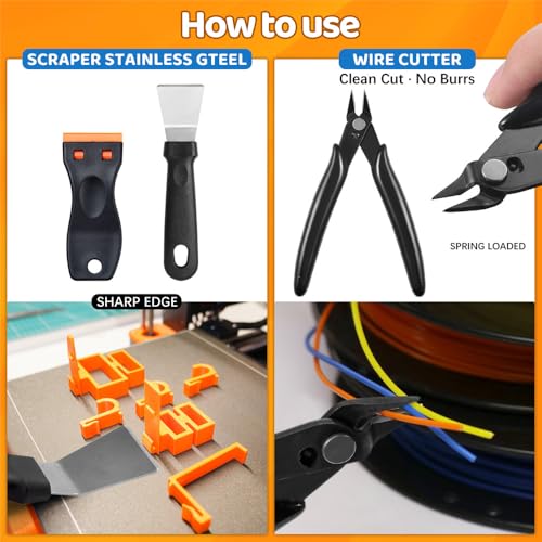 50Pcs 3D Printer Tool Kit & Accessories for All FDM/SLA Printers, Includes Nozzle Cleaning Kit, Scraper, Deburring Tool, Files, Brushes - Complete Starter Kit with Case - Image 5