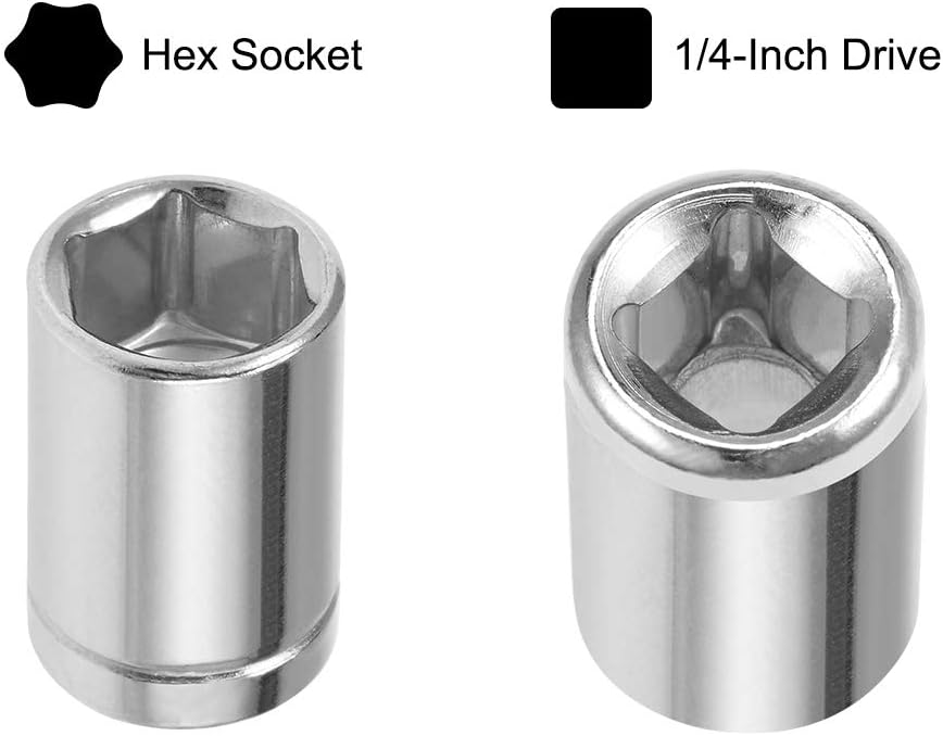 uxcell 1/4-Inch Drive Hex Socket Set 5mm - 12mm Metric Cr-V, 1 Set