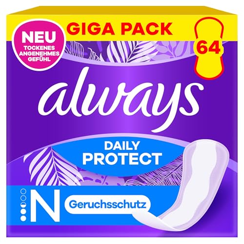Always Daily Protect Normal Slipeinlagen 64 Stück Geruchskontrolle Bequem Mit Seitlichem Auslaufschutz