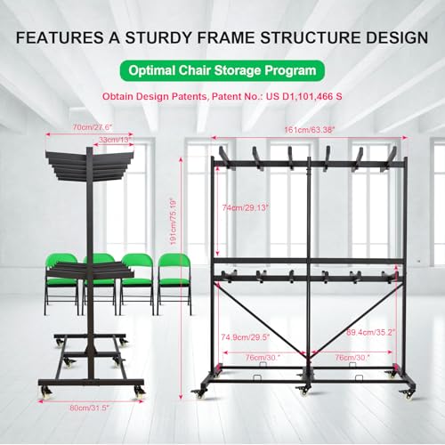 Image of Folding Chair Cart Storage Rack Thickened Two Tier Heavy Duty Folding Table Chair Racks for Storage with Locking Rubber Wheels can Withstand 800LBS Capacity