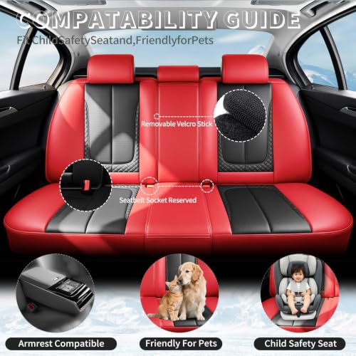 Image of Fit Outback Car Seat Covers Compatible with Subaru Outback 2010-2025 2026 - Premium Breathable Leather,Airbag Compatible,Waterproof All-Weather Seat Cushion Protector, 2 Front Seat Red&Black