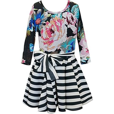 Truly Me Little Girls 2T-6X Black/Multicolor Floral-n-Stripe Printed Chiffon Social Dress, Black,6 Cover