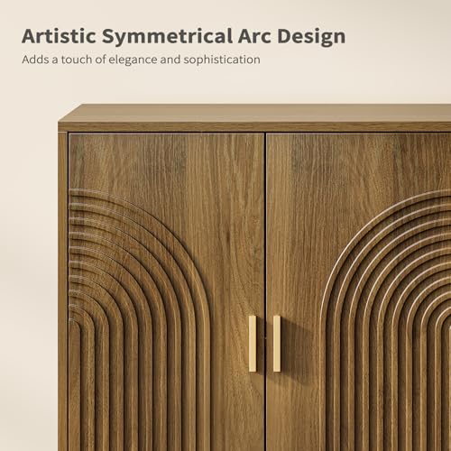 Fluted Sideboard Buffet Cabinet with Storage - 57" Credenza Coffee Bar Cabinet with 4 Doors, Accent Kitchen Storage Cabinets with Adjustable Shelves for Living Room & Kitchen, Entryway, Walnut - Image 7