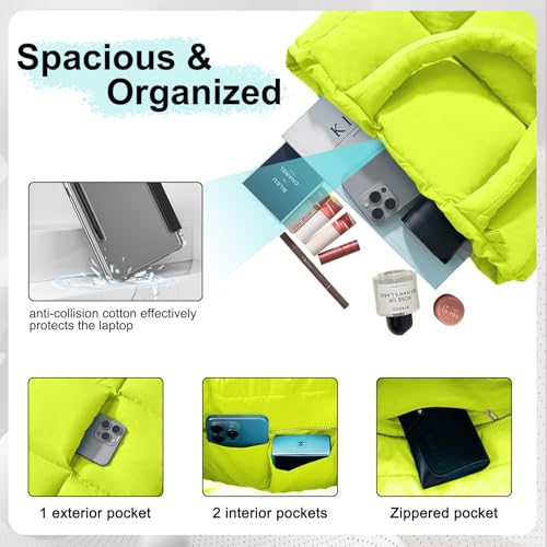 Image of Puffer Tote Bag for Women, Quilted Shoulder handbag for Travel, Work, Gym | nylon lightweight bag, waterproof, cloudy, zipper, compartments, nurse bag, adjustable crossbody strap
