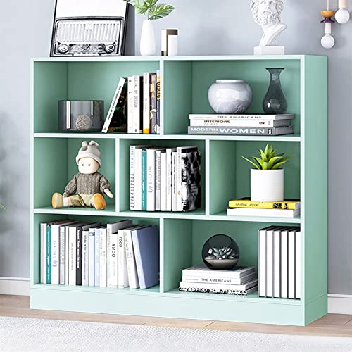 Image of IOTXY Open Shelf Low Bookcase - Wooden 3-Tier Cube Bookshelf, Tiffany-Green