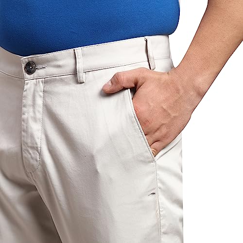 Image of Colorplus Men's Pure Cotton Solid Piece Dyed Pattern Contemporary Fit Flat Front Casual Trouser