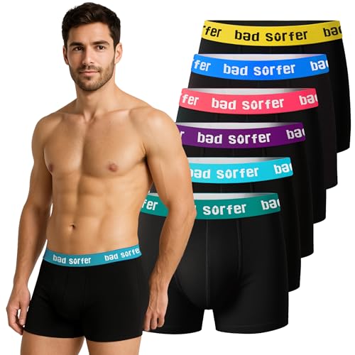 bad surfer Herren Boxershorts 6er Pack, Männer Unterhosen aus Baumwolle im Set, Farbmix - OnlyWave!