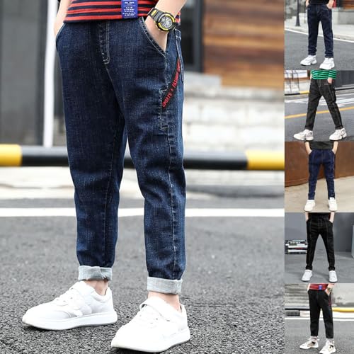 Boys Regular Straight Jeans Elastic Mid Waist Washed Stretch Denim Pants Casual Streetwear Wear School Trousers Sweatpants2