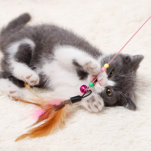 TRENZSTORE 2PCS Pink Cat Teaser Stick - Feather Cat Toys on a Stick – Interactive Toy & Teaser Wand for Indoor Kittens’ Play, Exercise & Hunting Instinct Stimulation