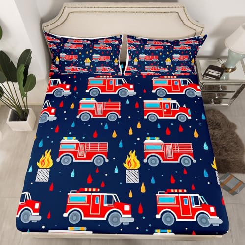 Homewish Drap Housse 90x190 Camion de Pompier, Drap-Housse 1 Personne Enfant Garçon Voitures de...
