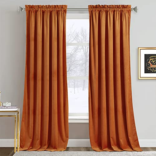 Image of RYB Home Orange Velvet Curtains for Bedroom, Room Darkening Privacy Large Window Treatment for Living Room Elegant Decor for Holloween Christmas, W52 x L108 inch, Bright Orange, 2 Panels Set
