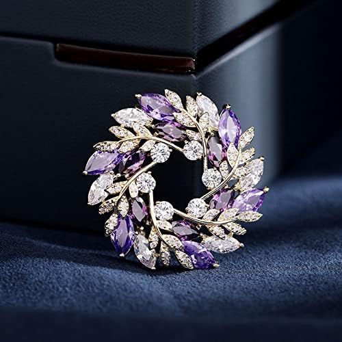 Image of 14K Gold Leaf Wreath Brooch, Handcrafted Moissanite Corsage Pin Buckle - Elegant Blazer Accessory, Perfect Birthday or Special Occasion Gift for Her