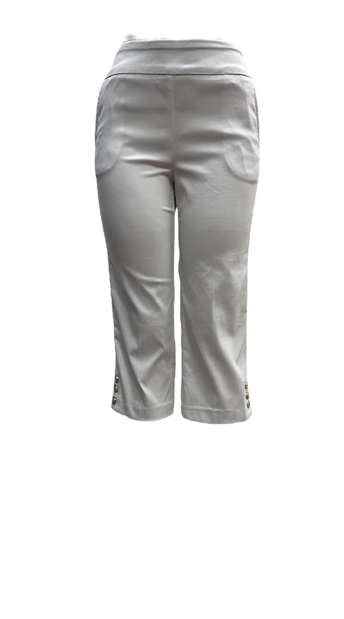 Counterparts Womens Pull on Stretch Front Slash Pockets Crop with Gold Buttons on Hem