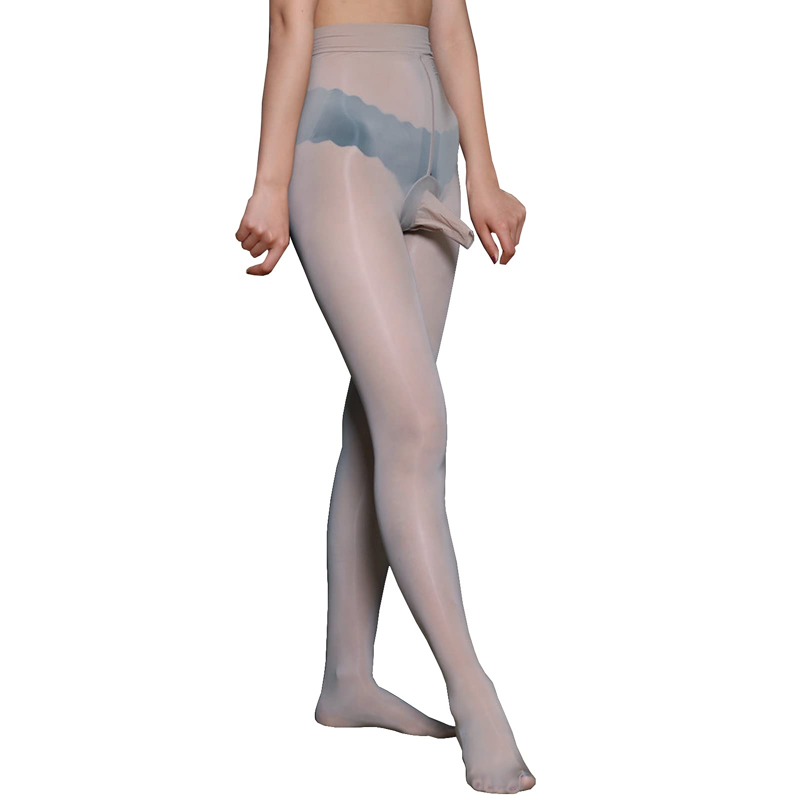Befasy Men's Gray,Sheath Open Sexy 8D Nylon Sheer Pantyhose High Elastic Ultra Shiny Glossy Stockigs Shaping Tights