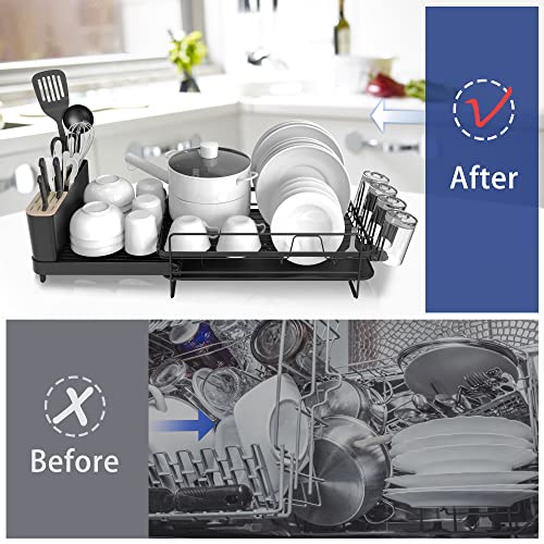 Runnatal Large Dish Drying Rack With Drainboard Set, Extendable Dish Rack, Utensil Holder, Cup Holder, Expandable Dish Drainer For Kitchen Counter #TOP5