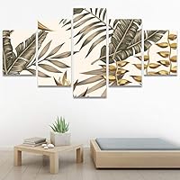 SIGNWIN 5 Panel Canvas Wall Art Modern Art Decorative Elements Fun Illustrations Leaves Multicolor Patterns for Home Decorations Ready to Hang - 60