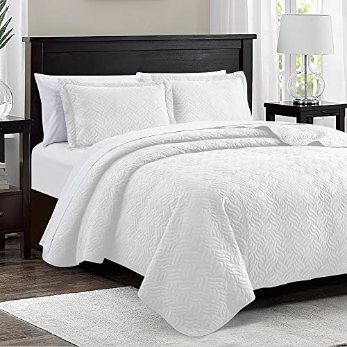 Love's cabin King Size Quilt Set White Bedspreads - Soft Bed Summer Lightweight Bedspread Comforter - Modern Style Wave Pattern Coverlet for All Season - 3 Pieces (1 Quilt, 2 Pillow Shams)