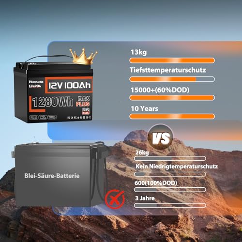 M8-Anschlüsse der HumsiENK 12V 100Ah Batterie ermöglichen sicheren - Detailansicht von HumsiENK 12V 100Ah LiFePO4...