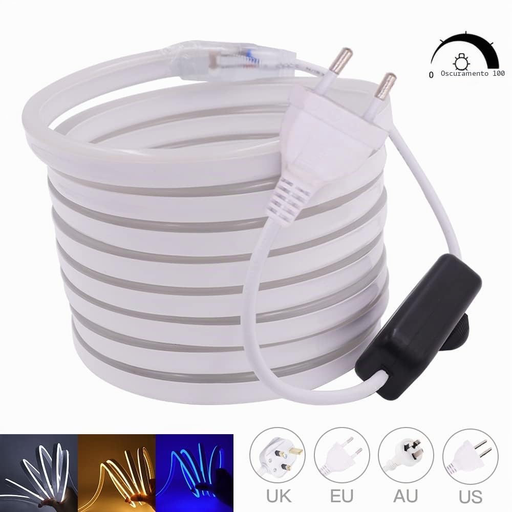 Striscia LED Neon 2835 Tubo LED Flessibile Impermeabile Luminosa 220V IP65 120 LED/M Corda Stringa Lampada con Alimentatore di rete e Dimmerazione manuale Controller,per Camera da Letto (8m, Blu)