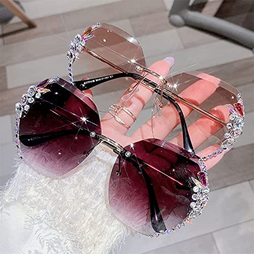2022 Woman Rimless Diamond Sunglasses, Women Oversized Rimless Gradient Diamond Cutting Lens Sunglasses3