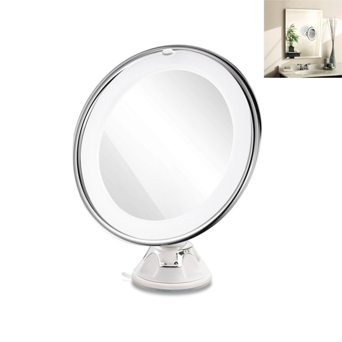 ibasenice Espejo de Maquillaje LED con Aumento 10x y Ventosa, Espejo Redondo de Vidrio Blanco para Baño y Tocador, Portátil y Práctico para Maquillaje Diario
