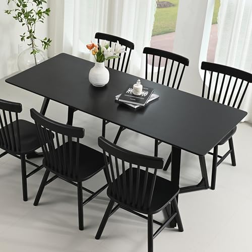 Image of DELAVIN 70.8 Inch Large Solid Wood Dinner Table for 6-8 People, Modern Oak Kitchen Table with Natural Wood Grain, Luxury Rectangular Dining Table for Family, Office, Party, Easy Assembly, Black
