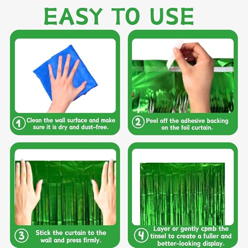 Image of Matte Green Foil Fringe Curtain Backdrop Party Decorations 2PCS