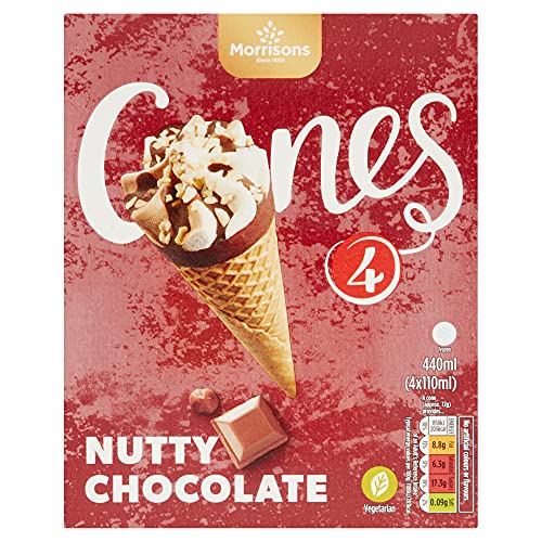 Morrisons Ice Cream Cones Chocolate and Nut 4 x 110ml (Frozen)