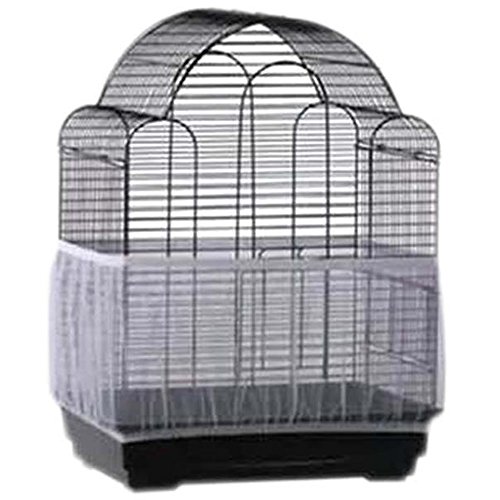 Image of Bird Cage Seed Catcher Seeds Guard Parrot Nylon Mesh Net Cover Stretchy Shell Skirt Traps Cage Basket Soft Airy (White)