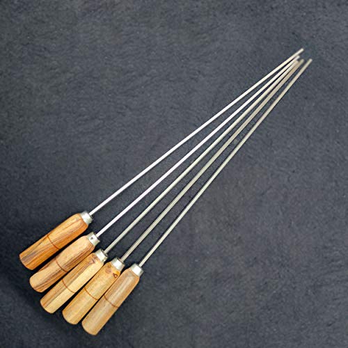Image of 17 Inch Stainless Steel Square Barbeque Skewers with Wood Handle | BBQ Skewers Set | Reusable BBQ Sticks, Kabab Metal Grilling Skewer | Set of - 5 (BBQ Sticks Wood)